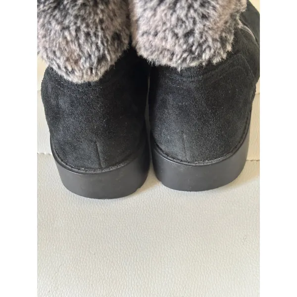 Cole Haan Waterproof Black‎ Suede Faux Fur Trim Ankle Boots W04744 womens 8b - Image 6