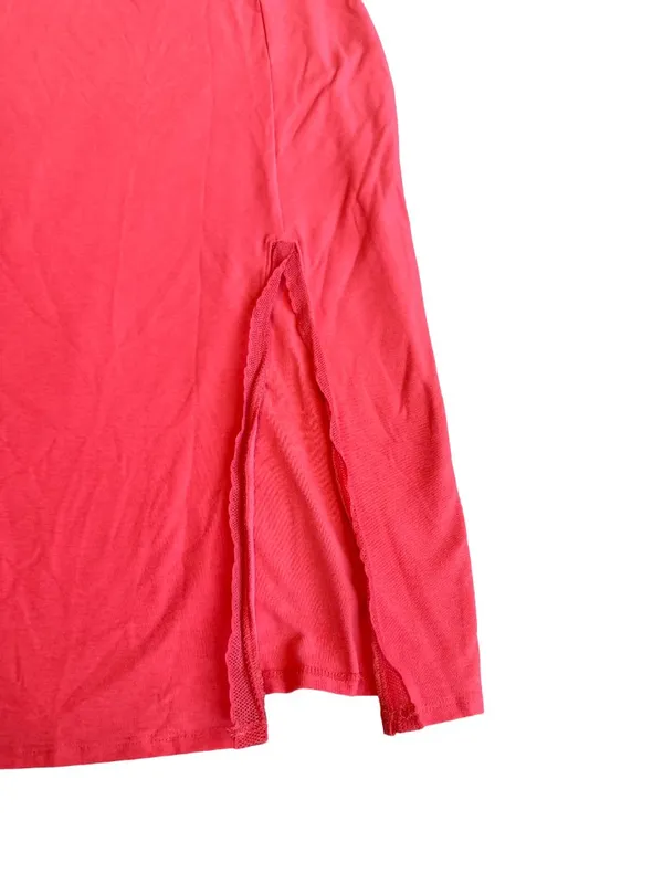 Beyond Yoga Bold Coral Midi Dress Stretchy Slimming Slit Casual Size Medium - Image 4