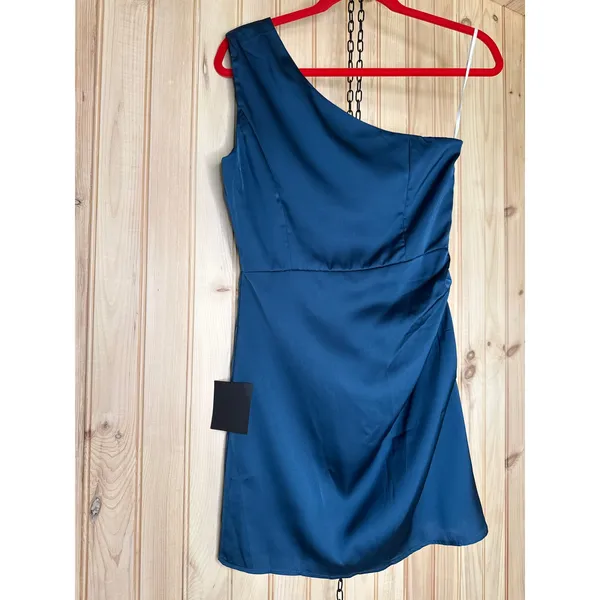 NWT Lulus Love Me Tonight Navy Blue Satin One-Shoulder Mini Dress Party Size S - Image 5