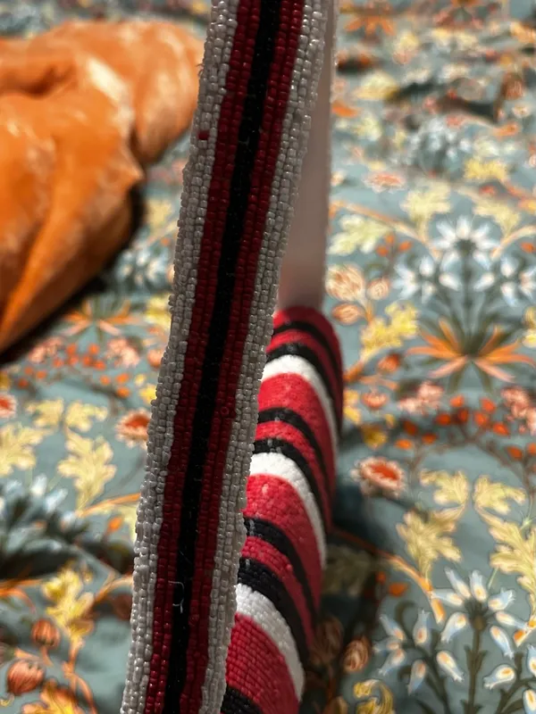 Beaded Polka Dot & Stripe Shoulder Bag in Red, Black & White - Image 4
