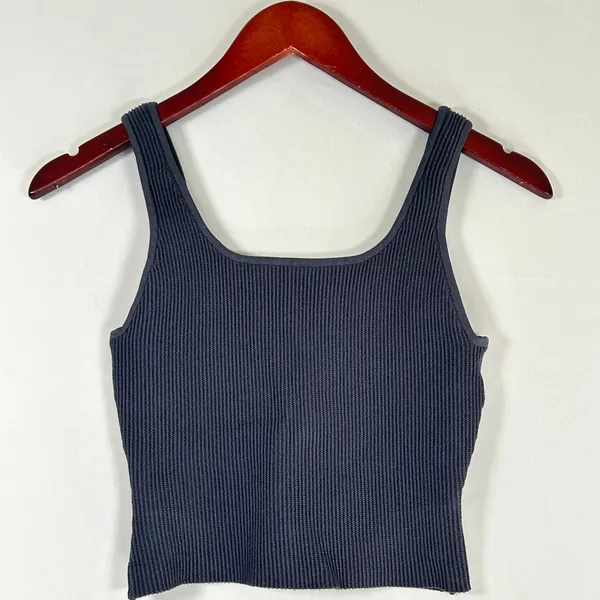 Quince Sweater Tank Women’s Cropped Ribbed Knit Square Neck Stretch Gray Medium‎ - Image 3