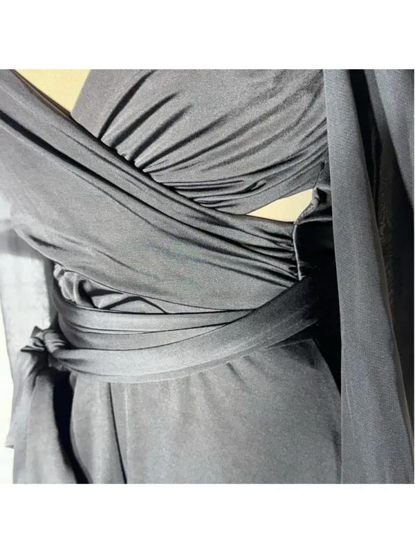Lucy in the Sky black mini dress puff sheer sleeve plunge V cocktail homecoming - Image 7