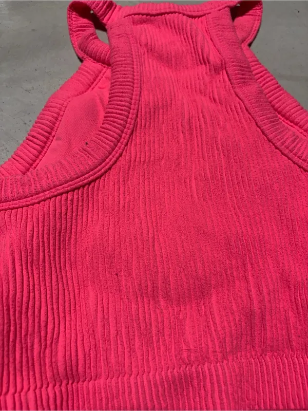 Aerie Hot Pink Ribbed tank Crop Top medium - Image 3