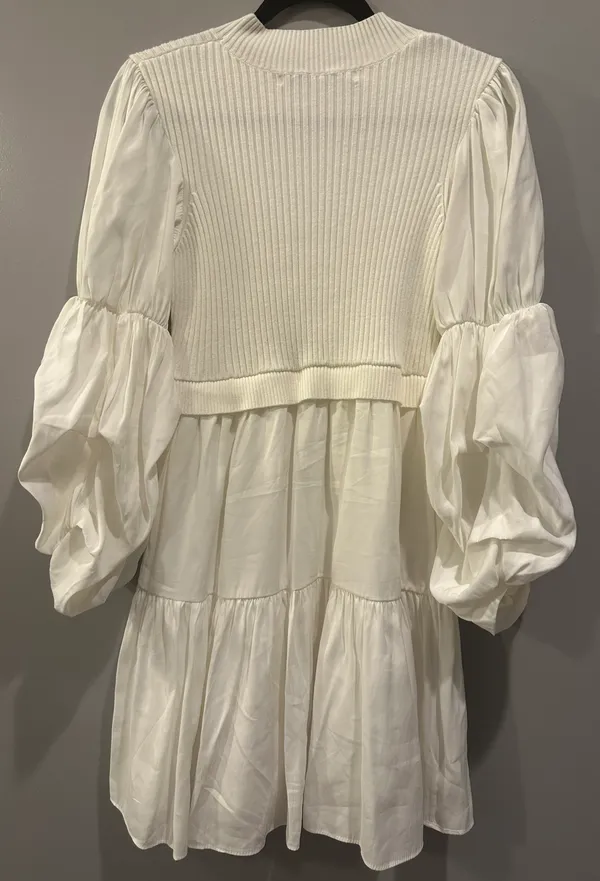 English Factory Mixed Media Puff Sleeve Mini Dress - Image 5