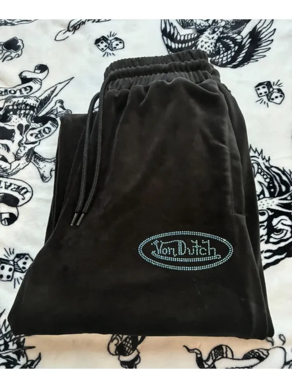Size Small VonDutch Sweatpants, Black Velour Wide Leg Us 4-6 ( womens) - Image 2