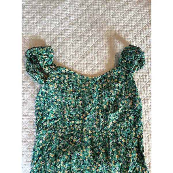 Green floral print puff sleeve mini dress - Image 3