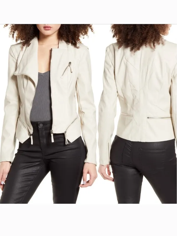 Blank NYC Faux Leather Moto Jacket in Vanilla Latte - Image 2