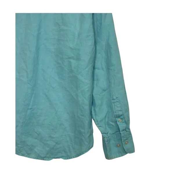 Lauren Ralph Lauren Top Womens Large Blue Linen Coastal Button Up Preppy Casual - Image 6