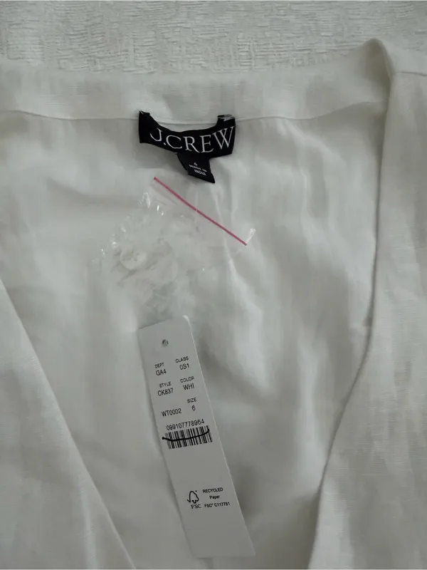 NWT J.Crew White 100% Linen Button Front Fit & Flare Dress Size 6 - Image 4