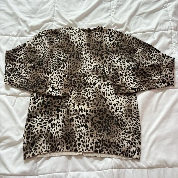 Vintage 90s Y2K Retro August‎ Silk Cheetah Print Cardigan Womens Brown Coquette - Image 6
