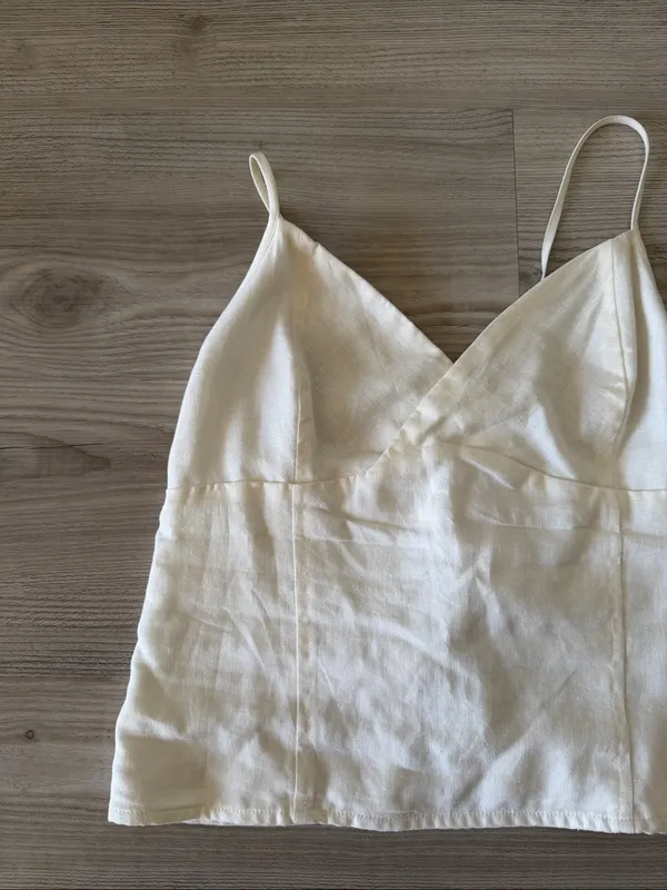 Et Clet Cream Spaghetti Strap V-Neck Top Tie Back - Image 3