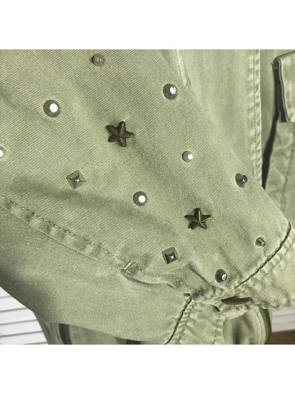 Zara green jacket cargo parka edgy studs relaxed snap boho rocker grunge punk 12 - Image 12