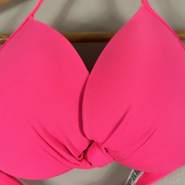 Victoria's Secret PINK Twist Front Push Up Halter Bikini Top Neon Pink Size XS - Image 3