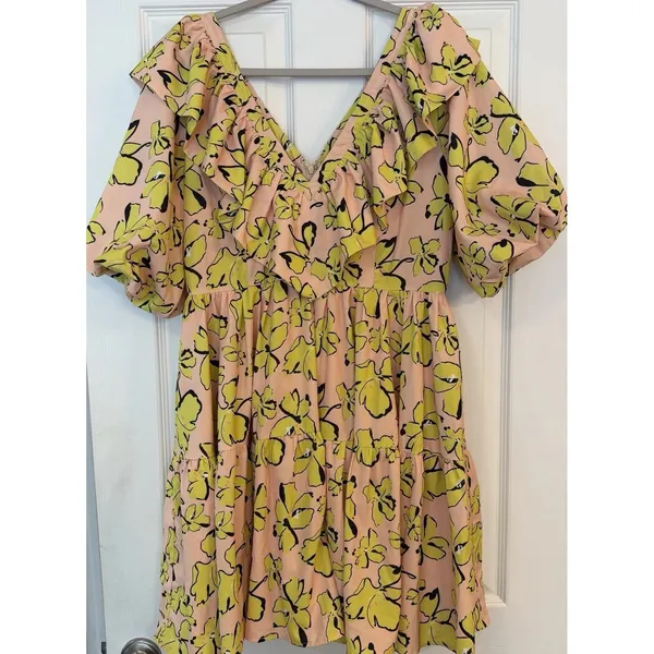 Mulla Tiered Ruffle‎ Dress Yellow Maternity Shoot Baby Shower Balloon Sleeve M - Image 2