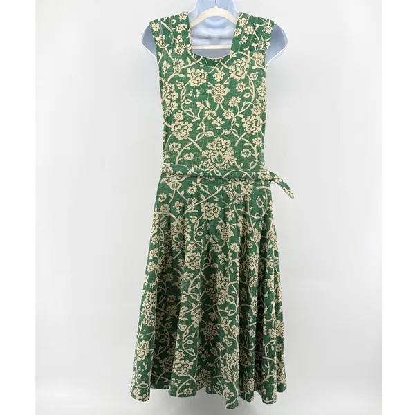Effies Heart Green Floral Cage Strap Midi Dress S Belted Pockets Stretch Cotton‎ - Image 6