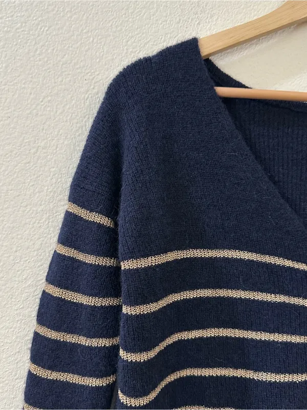 Sezane Women's Barry Cardigan Striped Navy Size XXS - Image 4