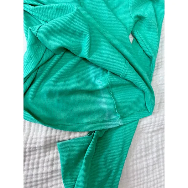 Women's American Eagle Outfitters Green Ribbed Long Sleeve Tee M - Image 6