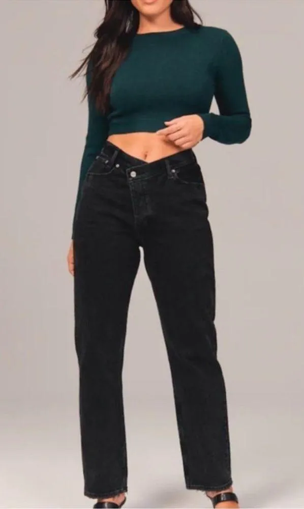 Abercrombie “The dad high rise” asymmetric criss cross waistband washed black grey gray - Image 3