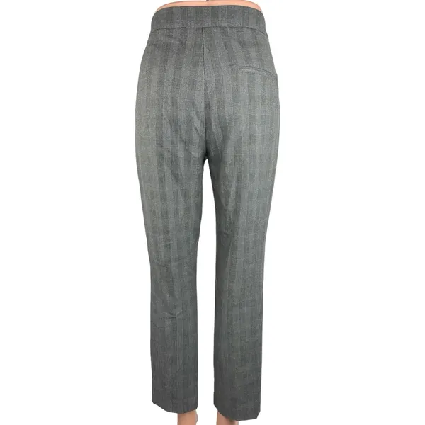 Zara Gray Plaid Ruffle Pockets High Rise Straight Leg Crop Ankle Trouser Pants M - Image 3
