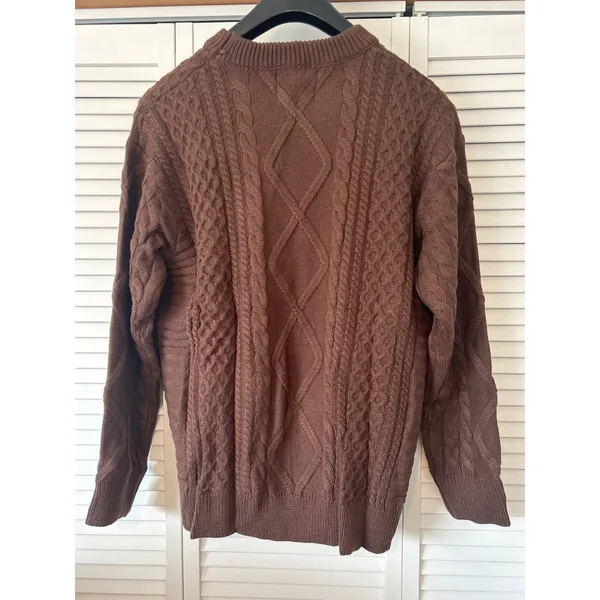 ELFRIC EDEN Brown Cable Knit Sweater Men's XXL Crew Neck Long Sleeve‎ Pullover - Image 3