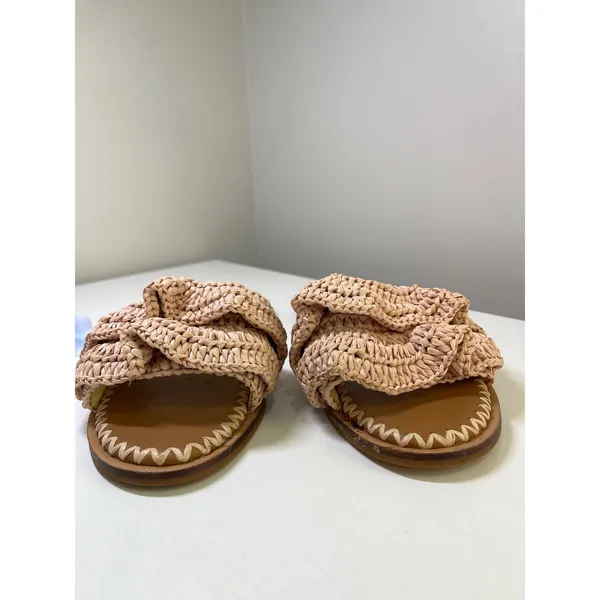 Tory‎ Burch Ruffled Raffia Slide Sandals Natural Woven Flat 135087 Size 7M w box - Image 5