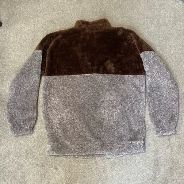 Zenana Brown Oversized Quarter Zip Sherpa Pullover Size L - Image 3