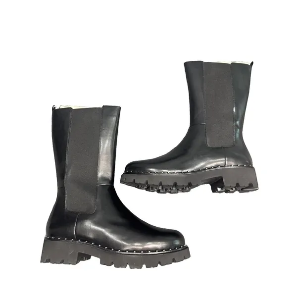Steve Madden Black Leather Knee Boots Women’s 9 EU 40 Lug Sole Studded BNIB - Image 3
