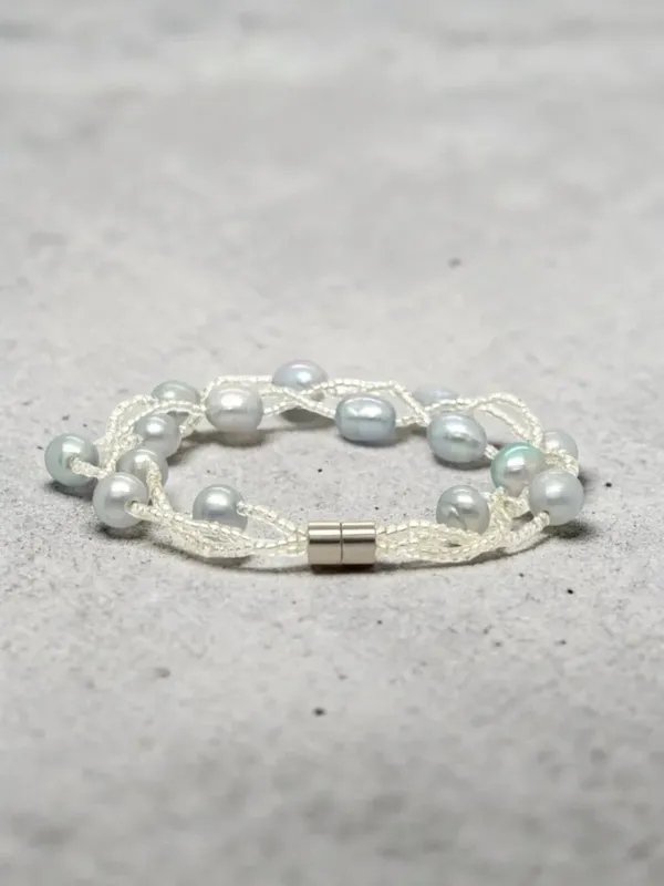 Silver Cultured Pearl Bracelet with Magnetic Clasp - Image 3