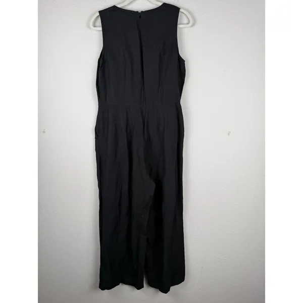 Loft Women's Jumpsuit Black‎ Linen Blend Sleeveless Wide Straight Pockets Size 8 - Image 10