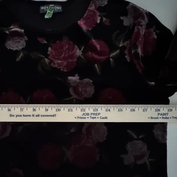 Notations Velvet Floral Rose Print Long Sleeve Top Black Red Women L Whimsigoth Dark Fairy - Image 7