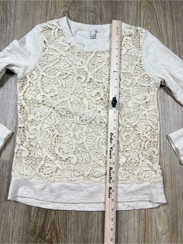 J. Crew Cream Crochet-Front Long Sleeve Top - Image 5
