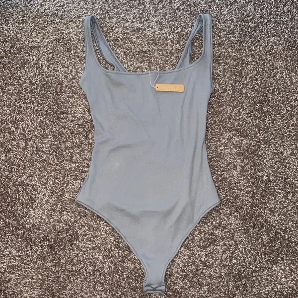 SKIMS Cotton Rib Thong Bodysuit in Pacific, NWT XXS - Image 7