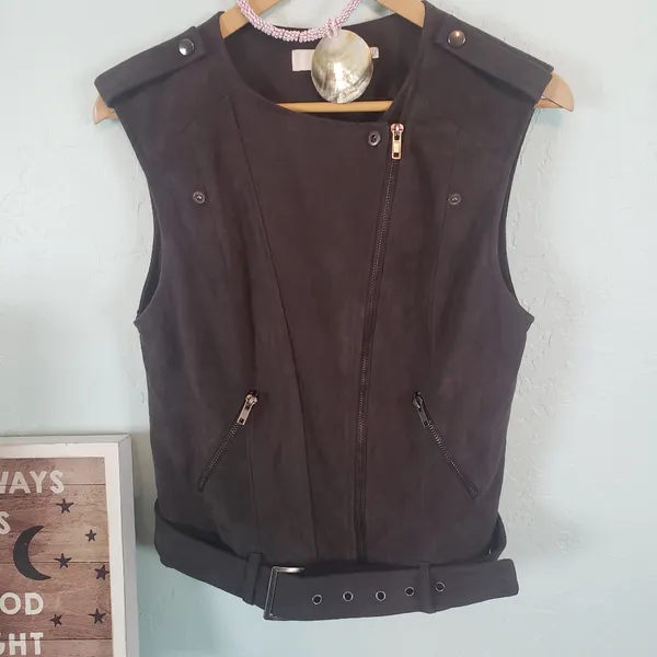 Astr the Label faux suede belted brown moto vest vegan - Image 7