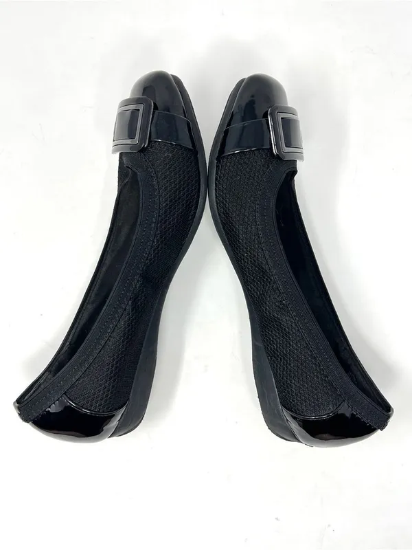 Anne Klein iFlex Akunice Black Knit Patent Ballet Flats Buckle 8M - Image 4