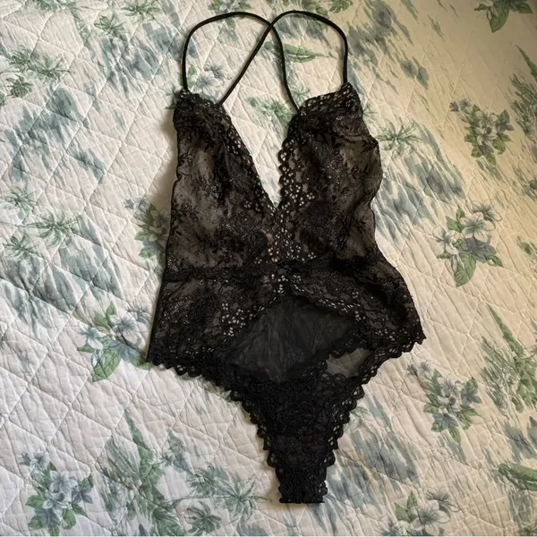 Victoria’s Secret Black Lace Teddy Cross Back Deep V S - Image 2