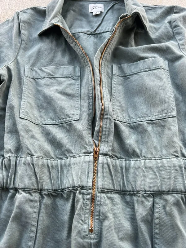 J.Crew Utility Shirt Dress‎ Size 8 Green Zip Front - Image 13