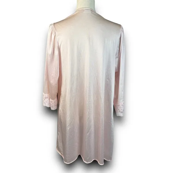 Vintage Avon Style Pink Satin Nylon Open Lace Trim Robe Midi Length Small Medium - Image 3