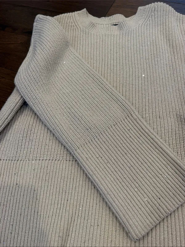 GAP Cream Ribbed Shimmer Crewneck Sweater Size Medium - C11-638 - Image 5
