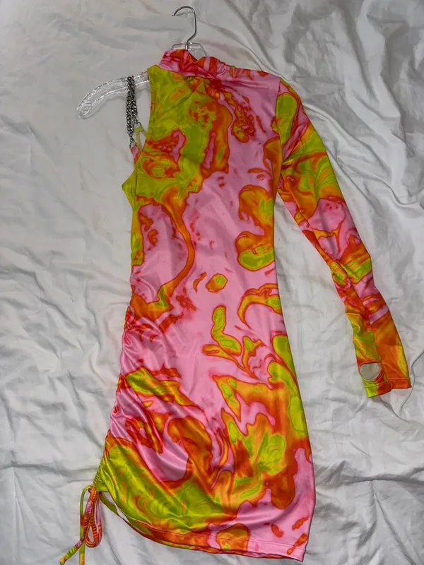 Dolls Kill Future Funk Pink And Green One Sleeve Dress - Image 5