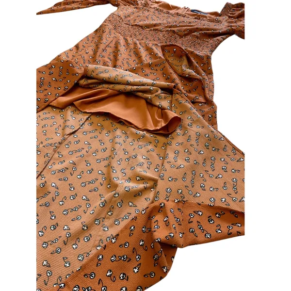 French Connection Dress Orange Floral Square Neck‎ Long Sleeve Midi - Image 6