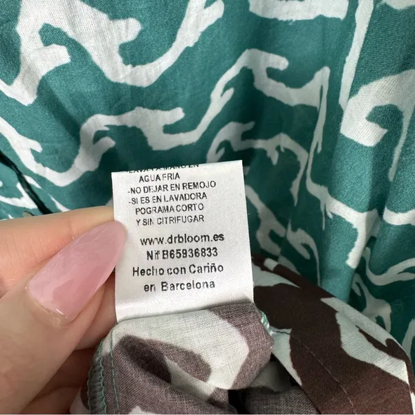Dr. Bloom Blue Brown Patterned Tiered Maxi Dress 100% Cotton Size Medium - Image 5
