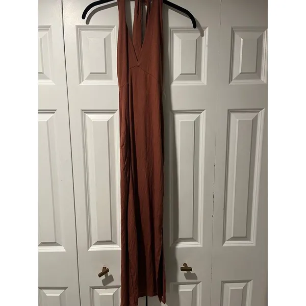 See You Monday Elegant Terracotta Halter Maxi Dress Ribbed Knit‎ Summer Beach Boho Chic F59 - Image 8