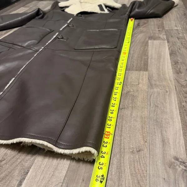 Aritzia Instant Funk Espresso Brown Leather Shearling jacket coat - Image 4