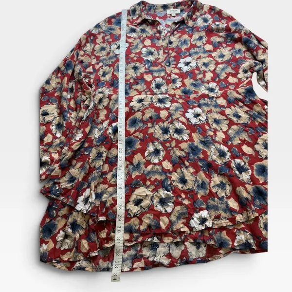 Umgee USA Floral Babydoll Tunic Top Burgundy Red Long Sleeve Size M G0315 - Image 7