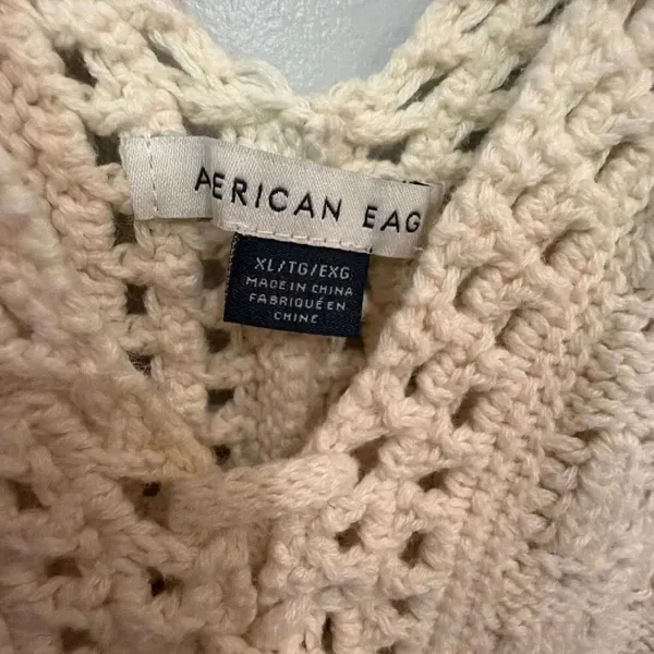 American Eagle Cropped Lace-Up Knit Tank Top Crochet Cream XL Coquette #1100 - Image 5