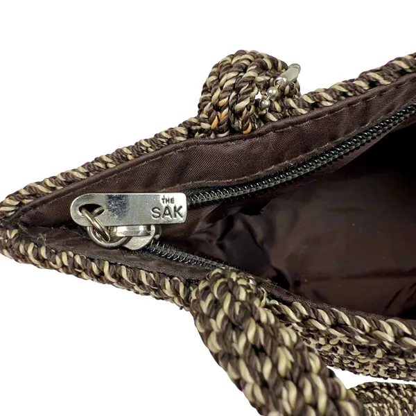 The SAK Brown Crochet Braided Small Satchel Bag Purse 5x8 Boho Key Tag - Image 3