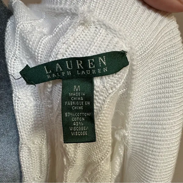 Ralph Lauren women Med wrap cardigan sweater White cable knit cotton Wide Collar - Image 5