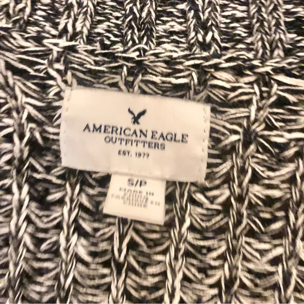 American Eagle Cotton Button Front Cardigan‎ Heather Marled Black White Small - Image 4