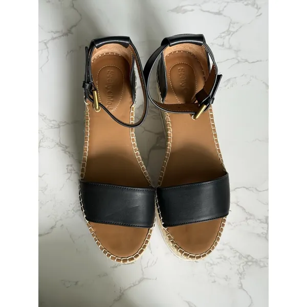 See by Chloe Glyn Platform Sandals Women's Size 39 Black Leather‎ Espadrille - Image 3