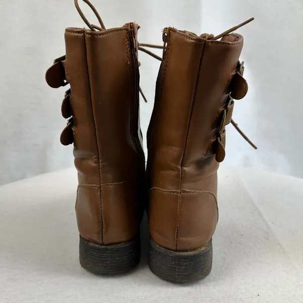 Rouge Helium Brown Lace Up Combat Ankle Boots Side Zip‎ Buckle Detail Womens 6.5 Grunge - Image 4